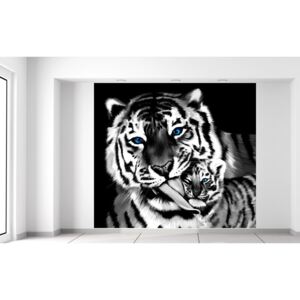 Gario Fotótapéta Feketefehér tigris és kistigris Méretek (sz x m): 268 x 240 cm, Anyag: Latex (ragasztó ingyen)