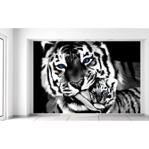Gario Fotótapéta Feketefehér tigris és kistigris Méretek (sz x m): 368 x 248 cm, Anyag: Latex (ragasztó ingyen)