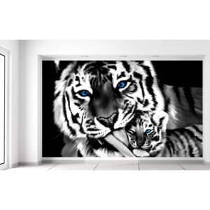 Gario Fotótapéta Feketefehér tigris és kistigris Méretek (sz x m): 412 x 248 cm, Anyag: Latex (ragasztó ingyen)