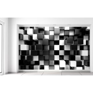 Gario Fotótapéta Fekete-fehér 3D kockák Méretek (sz x m): 412 x 248 cm, Anyag: Latex (ragasztó ingyen)