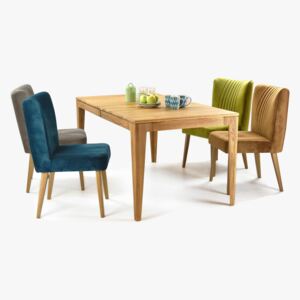 Bársony tölgyfa székek Jan + bővíthető tömör tölgyfa asztal, Avignon 6 - 10 személyes - 8 darab / 180 x 90 cm, bővítés után 230 x 90 cm