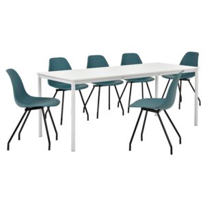 [en.casa]® Stílusos fehér étkezőasztal (180x80cm) + 6 türkiz design szék / étkezőszék