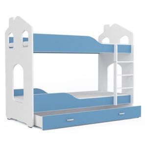 PATRIK 2 Domek gyerekágy + AJÁNDÉK matrac + ágyrács, 160x80 cm, fehér/kék