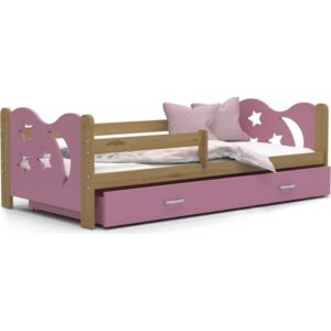 MICKEY P1 gyerekágy + AJÁNDÉK matrac + ágyrács, 160x80 cm, éger/rózsaszín