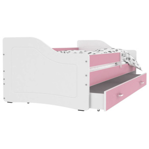SWAN gyerekágy + AJÁNDÉK matrac + ágyrács, 140x80 cm, rózsaszín/fehér