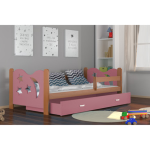 MICKEY gyerekágy + AJÁNDÉK matrac + ágyrács, 160x80 cm, éger/rózsaszín