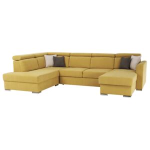 Kondela Luxus kivitelű ülőgarnitúra, sárga/barna párnák, balos, MARIETA U