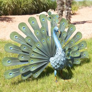Nortene - Peacock páva figura, legyezőszerű tollakkal, fém, zöld