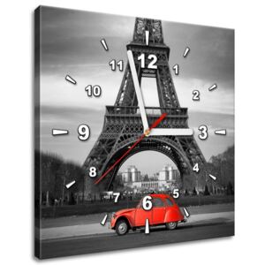 Gario Órás falikép Vörös autó az Eiffel-torony alatt Méretek (sz x m): 30 x 30 cm