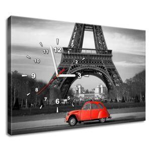 Órás falikép Vörös autó az Eiffel-torony alatt
