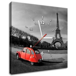 Gario Órás falikép Vörös autó az Eiffel-torony mellett Méretek (sz x m): 40 x 40 cm