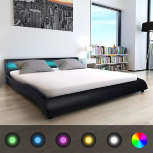 180x200 cm-es fekete műbőr ágy memóriahabos matraccal LED-del
