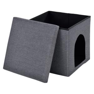 [en.casa]® Összehajtható puff - ülőke / lábtartó tárolórekesszel + kisállat kuckóval (cica, kutya) 38x38cm szürke