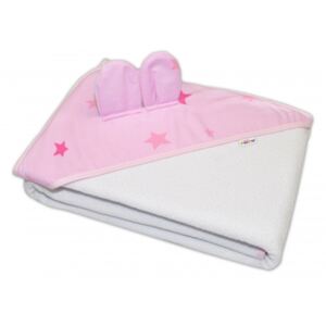Baby Stars gyermek thermo törülköző kapucnival és fülekkel, 100 x 100 cm - fehér, rózsaszín, K19
