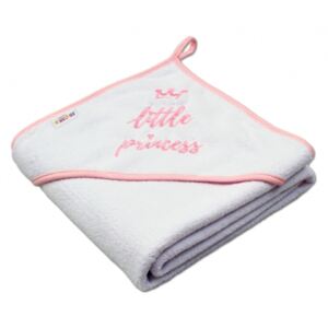 Baby Nellys, Little princess gyermek thermo törülköző kapucnival, 80 x 80 cm - fehér, rózsaszín hímzés