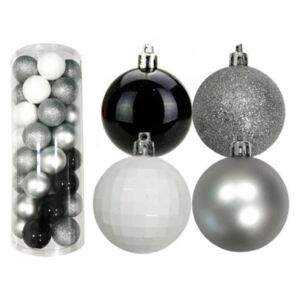 Inlea4Fun Karácsonyfa dísz szett 40 darab gömb 6 cm - Fekete/ezüst