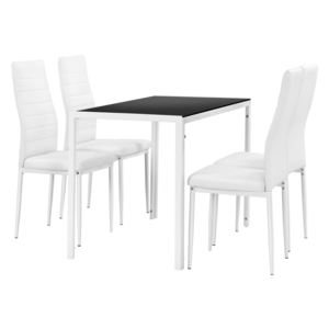 [en.casa]® Étkezőasztal üveg 105 x 60 cm 4 műbőr székkel design konyhai asztal étkezőszék fehér/fekete Porvoo