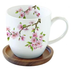 Cseresznyevirágos porcelán bögre akácfa alátéttel - Sakura