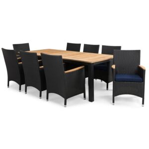 Asztal és szék garnitúra VG5459 Fekete + fa + kék