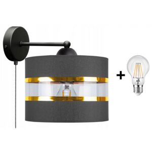 Glimex Abazur szürke fali lámpa kapcsolóval 1x E27 + ajándék LED izzó