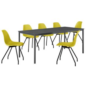 [en.casa]® Étkezőgarnitúra étkezőasztal 6 székkel 180 x 80 cm design konyhai asztal szürke/sárga Liverpool