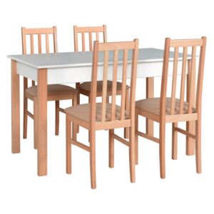 Jídelní sestava ALBA 2, stůl + 4x židle, bílá/buk/látka 14