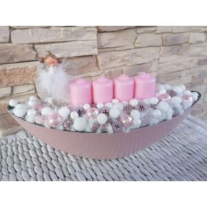 Karácsonyi- téli asztali dísz-csónak fazonú rózsaszín