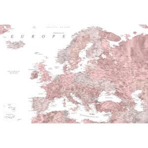Detailed map of Europe in dusty pink and grey watercolor Térképe, Blursbyai