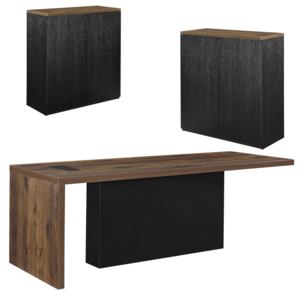[neu.haus] Irodai bútor szett design íróasztal 220 x 80 x 77 cm 2x irattartó szekrény faszín/fekete