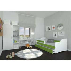 SWAN gyerekágy + AJÁNDÉK matrac + ágyrács, 140x80 cm, zöld/fehér