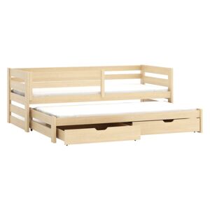 KUBU tömör fa kétszemélyes gyerekágy kihúzható ággyal ágyneműtartóval 180x80cm