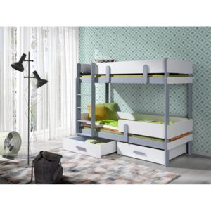 LEILA E bútorlappal kombinált tömör fa emeletes gyerekágy ágyneműtartóval 180x80cm