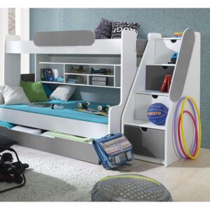 SEGAN laminált bútorlap emeletes gyerekágy beépített polccal fiókos tárolóval, ágyneműtartóval alul 120x200cm, felül 90x200cm