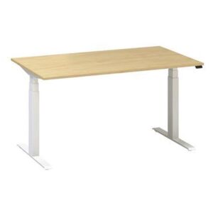 Alfa Up állítható magasságú irodai asztal fehér lábazattal, 140 x 80 x 61,5-127,5 cm, bükk mintázat