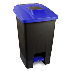 Szelektív hulladékgyűjtő konténer, műanyag, pedálos, fekete/kék, 100L