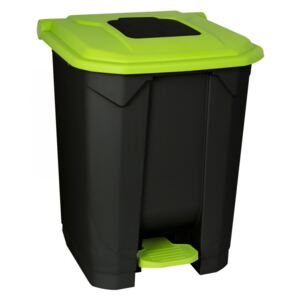 Szelektív hulladékgyűjtő konténer, műanyag, pedálos, fekete/zöld, 50L