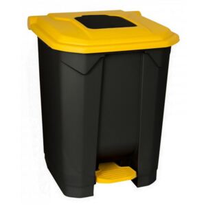 Szelektív hulladékgyűjtő konténer, műanyag, pedálos, fekete/sárga, 50L