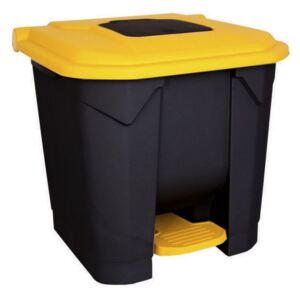 Szelektív hulladékgyűjtő konténer, műanyag, pedálos, fekete/sárga, 30L
