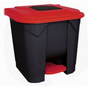Szelektív hulladékgyűjtő konténer, műanyag, pedálos, fekete/piros, 30L