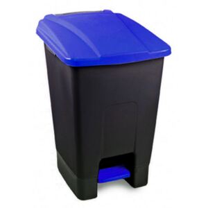 Szelektív hulladékgyűjtő konténer, műanyag, pedálos, fekete/kék, 70L