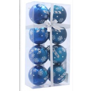 Inlea4Fun Karácsonyfa dísz szett 8 darab gömb 6 cm - Kék/Karácsonyi nyalóka