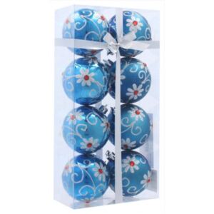 Inlea4Fun Karácsonyfa dísz szett 8 darab gömb 6 cm - Kék/Virág