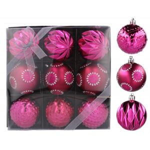 Inlea4Fun Karácsonyfa dísz szett 9 darab gömb 6 cm - Rózsaszín