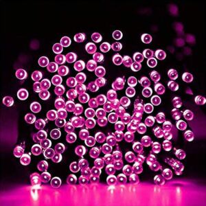 Napelemes 100 LED-es rózsaszín dekorációs fényfüzér, kerti égősor