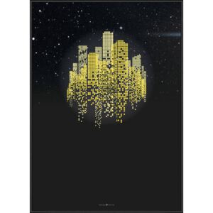 Yellow Sky City kép, fekete keret, 70x100cm
