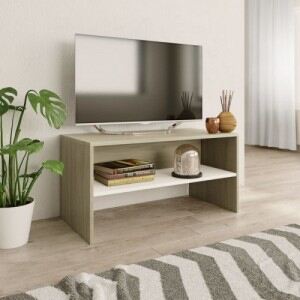 Fehér és sonoma tölgy színű forgácslap TV-szekrény 80x40x40 cm