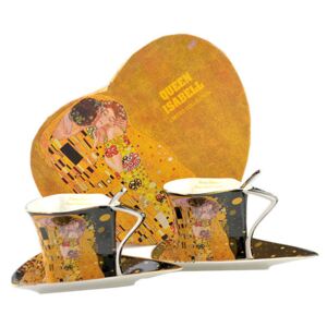 Klimt porcelán csésze aljjal szív alakú dobozban - 2 személyes fekete