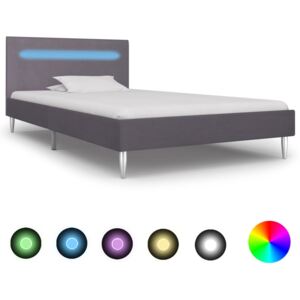 Szürke szövetkárpitozású LED-es ágykeret 90 x 200 cm