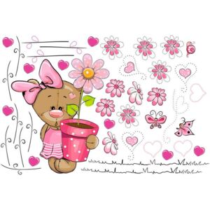 Best4Baby Maci lány pink virágos falmatrica - átlátszó