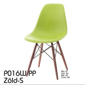 P016W PP szék fa lábakkal zöld-sötétebb lábakkal